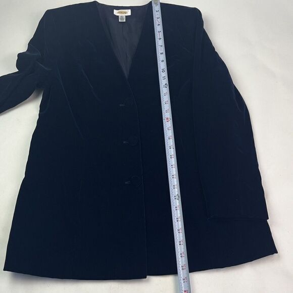 Vintage Talbots Navy Velvet Blazer button Jacket V neck Collarless Size 12 - Picture 6 of 15